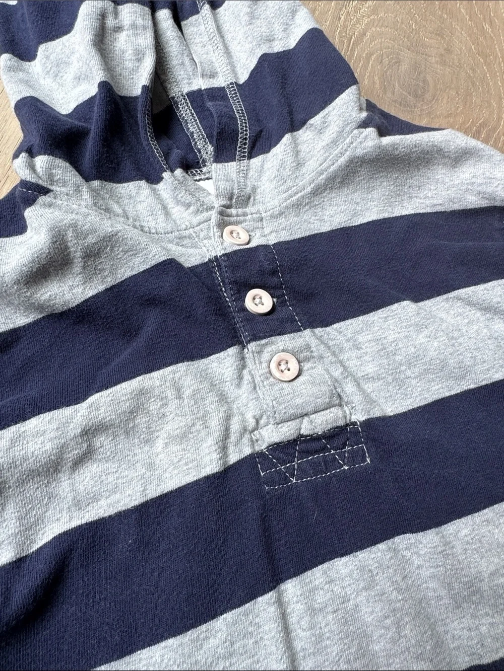Gymboree Navy & Light Gray Striped Hooded Shirt